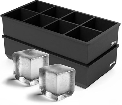 Ice Cube Molds   2-Pack Silicone Trays 8 Large Square Cubes   Slow-Melt Ice