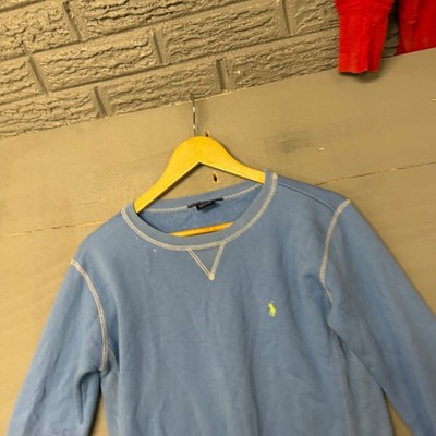Ralph Lauren Sport Mens Light Blue Cotton Crewneck Sweatshirt Contrast Stitching