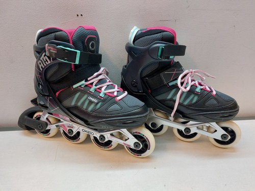 OXELO Kids Black & Pink Adjustable Roller Skates with Pads & Bag UK Size 5 - Picture 5 of 23