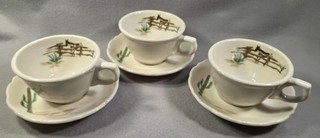 Vtg Lot of 3 Syracuse China Sundown Western Donkey Mule Pattern Cup & Saucer Set
