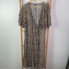 Tokito Curve Wrap Dress Womens 20 Brown Leopard Print Maxi Short Sleeve Boho