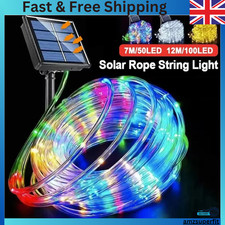 Waterproof LED Solar Powered Rope Fairy Lights String Strip Outdoor Garden Patio