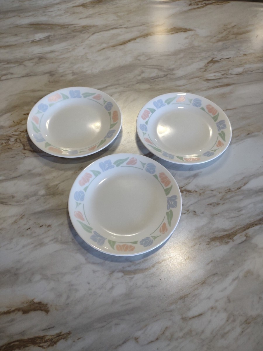Set of Corelle Pink/Blue Tulips Bread and Butter Dessert Plates