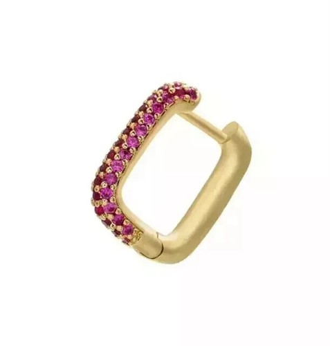 Square Shape 1.40Ct Created Red Ruby Hoop Huggie Earrings 14K Yellow Gold Finish - Picture 2 of 3
