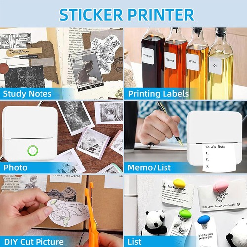 Mini Pocket Thermal Printer Wireless Bluetooth Inkless Photo 5 Roll Paper USB - Picture 16 of 16