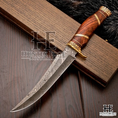 HUNTEX Handmade Damascus Blade, Rosewood Handle, 340 mm Hunter's Bowie Knife - Picture 2 of 12
