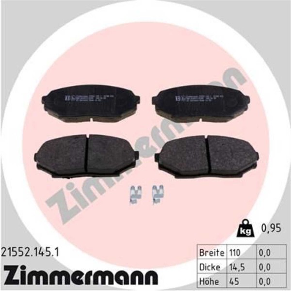 Zimmermann BremsbeläGe Bremsbelegsatz Vorne FüR Mazda MX-5 I-image