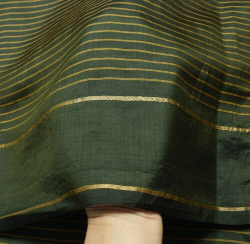Sushila Vintage Dark Green Saree 100% Pure Silk Stripes Woven Sari Craft Fabric - Bild 1 von 10