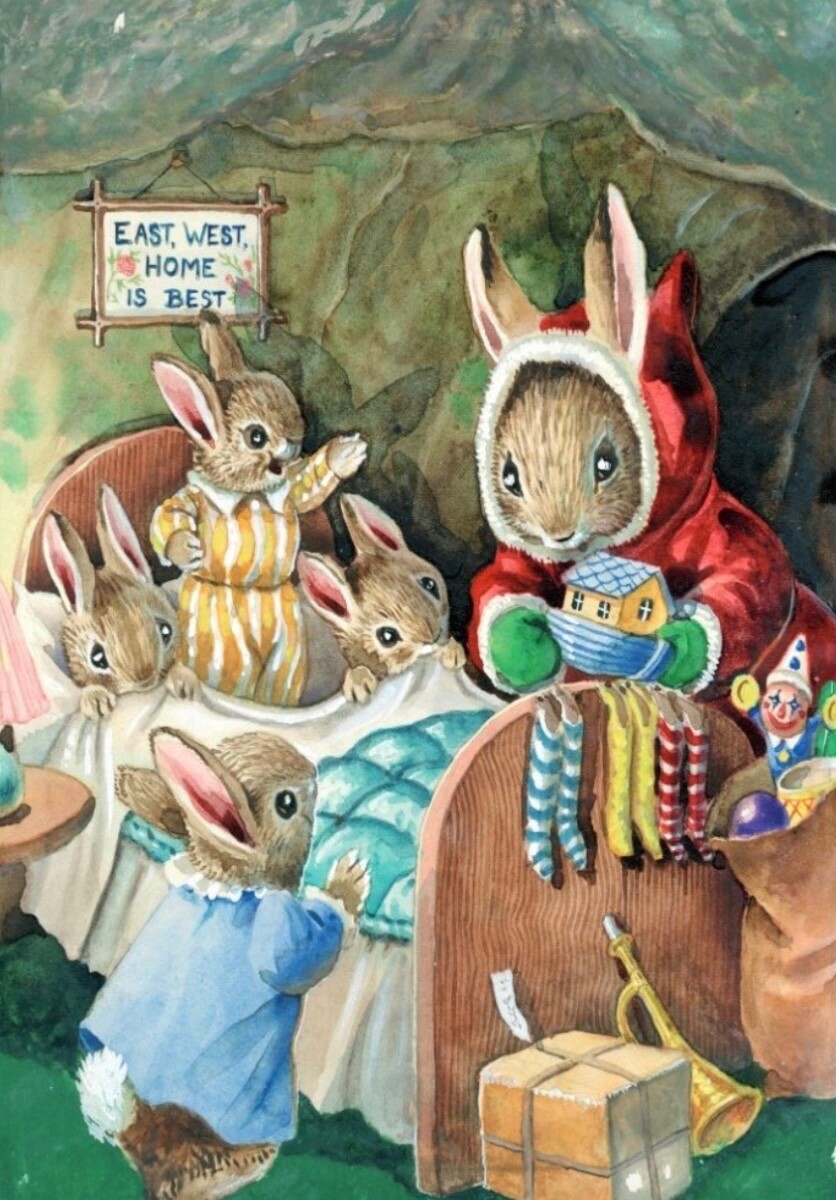Vintage Nostalgic Christmas Card ~ Rabbits ~ The Christmas Visitor ~ Single