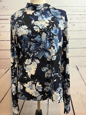 Karl Lagerfeld Paris Long sleeve Blouse Floral Stretch Shirt Medium NWOT