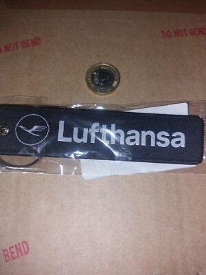 Lufthansa Deutschland nationale Fluggesellschaft schwarz & weiß doppelseitig Nylon Schlüsselanhänger Brandneu in Verpackung