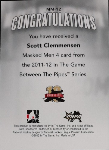 2011 - 2012 ITG Between The Pipes Scott Clemmensen Masked Men Gold /10 Hockey - Picture 2 of 2