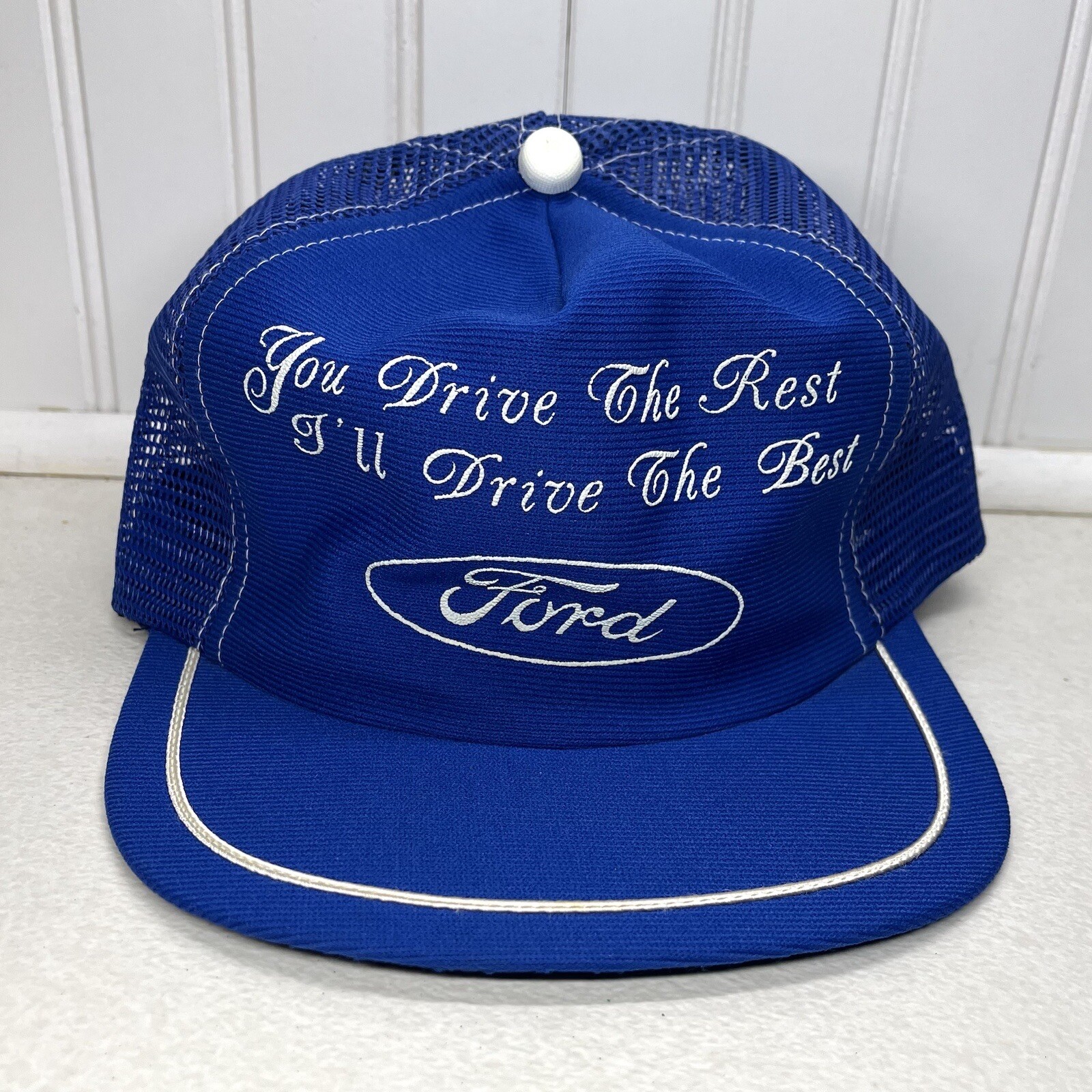 Vtg 70s 80s Ford Trucks Drive The Best Funny Mesh SnapBack Trucker Hat Cap