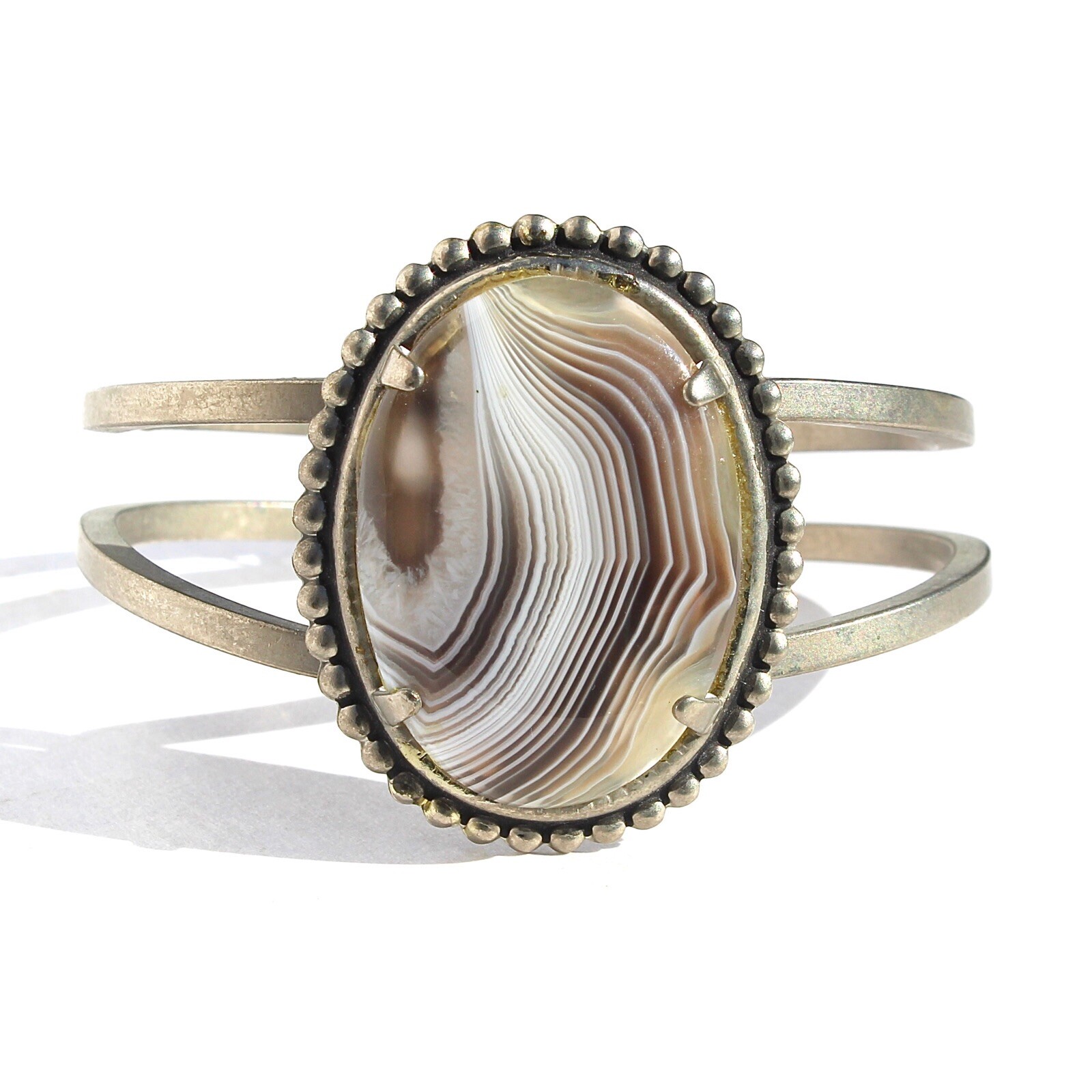 Vintage Botswana Agate Statement Cuff Bracelet Si… - image 2