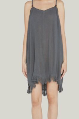 $358 Caravana Women's Gray Becan Fringe Mini Shift Dress Size One Size