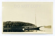 Penobscot Bay Maine, ship, sails furled, RPPC postcard
