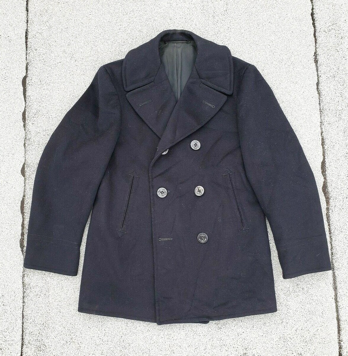 Original Vtg WW2 US Navy 8 Button Peacoat ID'd Stencil Field Gear
