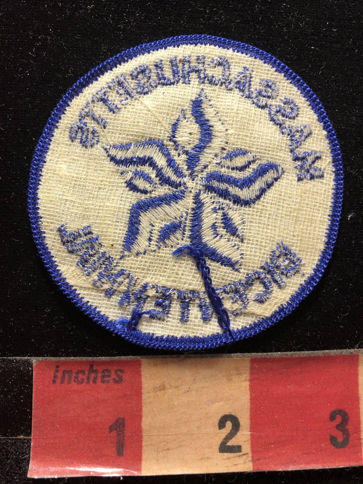 Vintage Blue Embroidery On White Twill MASSACHUSETTS BICENTENNIAL Patch 00K4