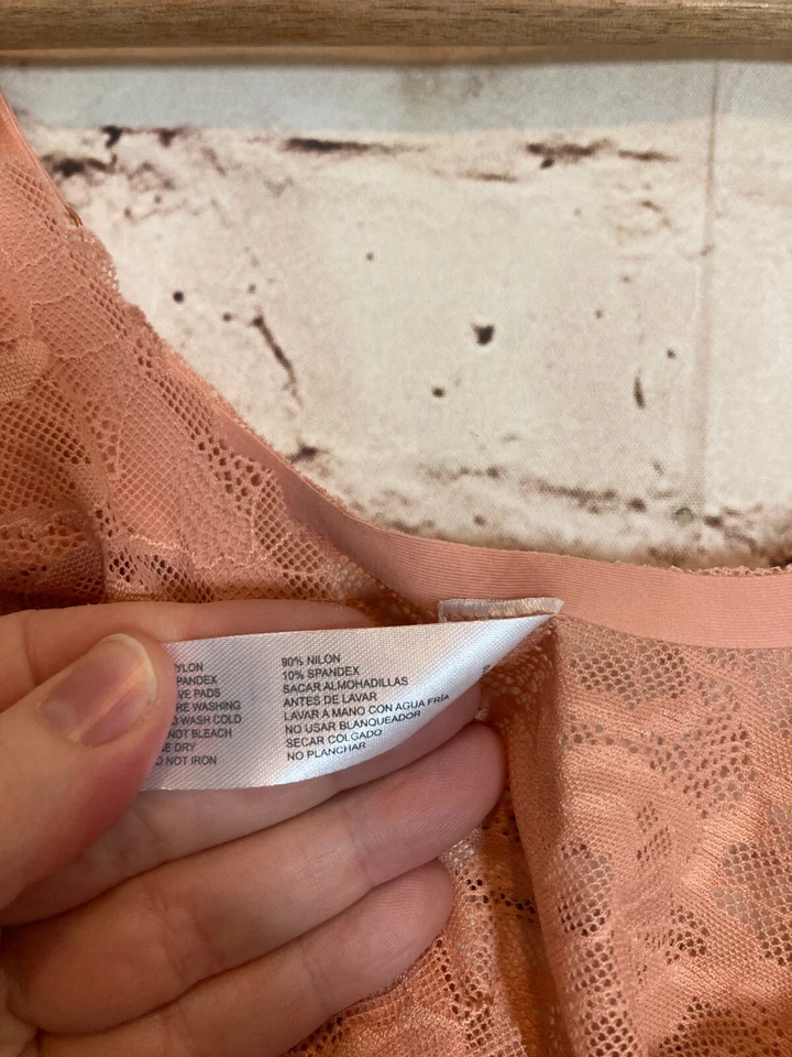 Top Danskin Bustier Cami Mujer Pequeño Melocotón Todo Encaje Tazas Extraíbles Coqueta Foto 2 de 4