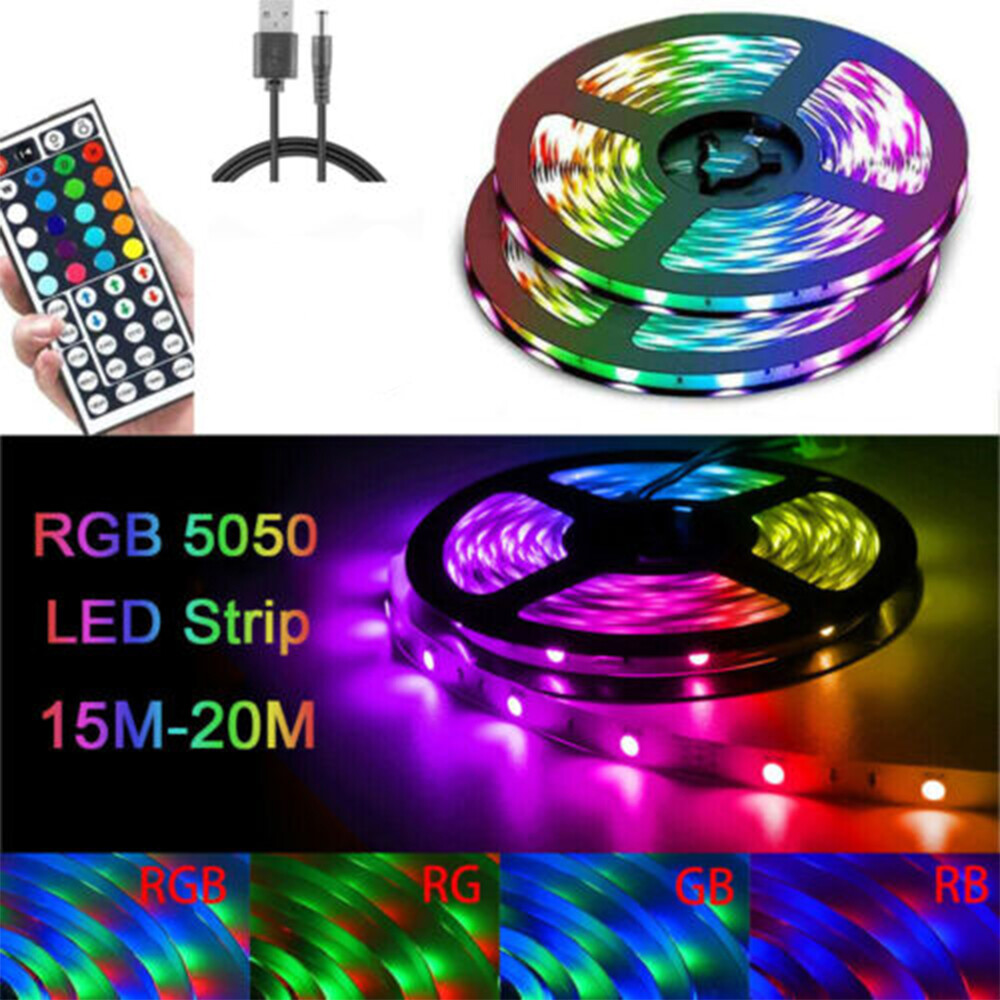 Bande lumineuse LED RGB 5050 de 1 à 20 m avec télécommande infrarouge 5 V, changement de couleur, Royaume-Uni_voghion.com