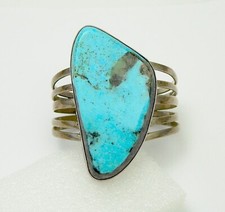 Adam Fierro Sterling Huge Turquoise Stone Cuff Bracelet Native American