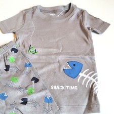 Gymboree Boys Gymmies sz 6-12 Gray Fishbones Snack Time 2013 Summer Pajamas NWT