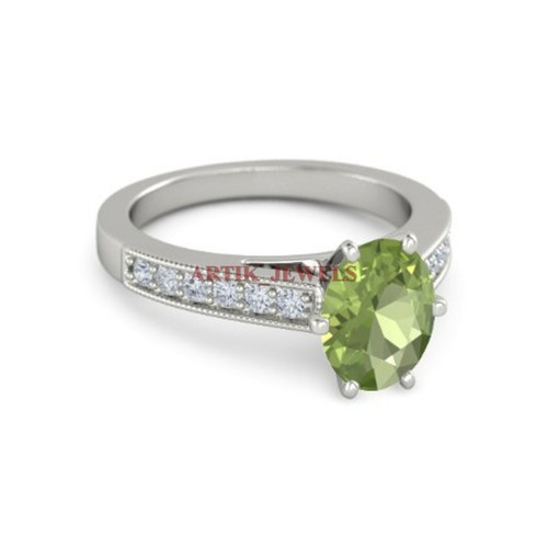 Piedras preciosas de peridoto natural con anillo de plata de ley 925 para mujer #4441 - Imagen 10 de 10