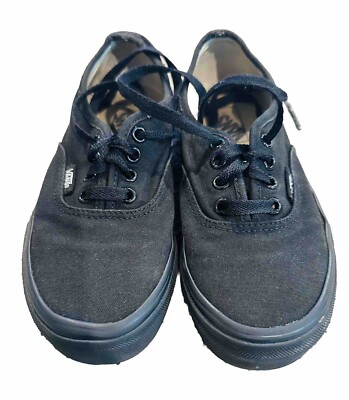 VANS Kids Size All Black Canvas Low Top Lace Up Youth Shoes