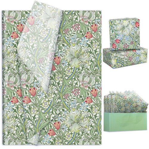 100 Blatt Vintage Blumen Seidenpapier Greenery Geschenkpapier Grün Flo... - Bild 1 von 7