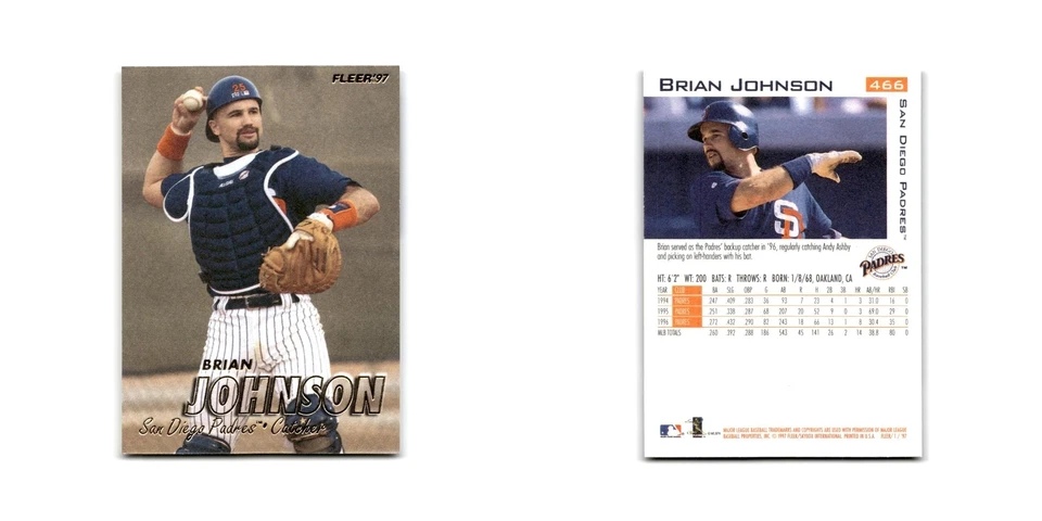 Brian Johnson 1997 Fleer #466 San Diego Padres Baseball Card NM - Image 3 of 3
