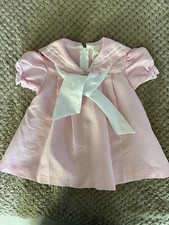 Vintage Little Bitty Striped Pink Sailor Embroidered Baby Dress 12 Months