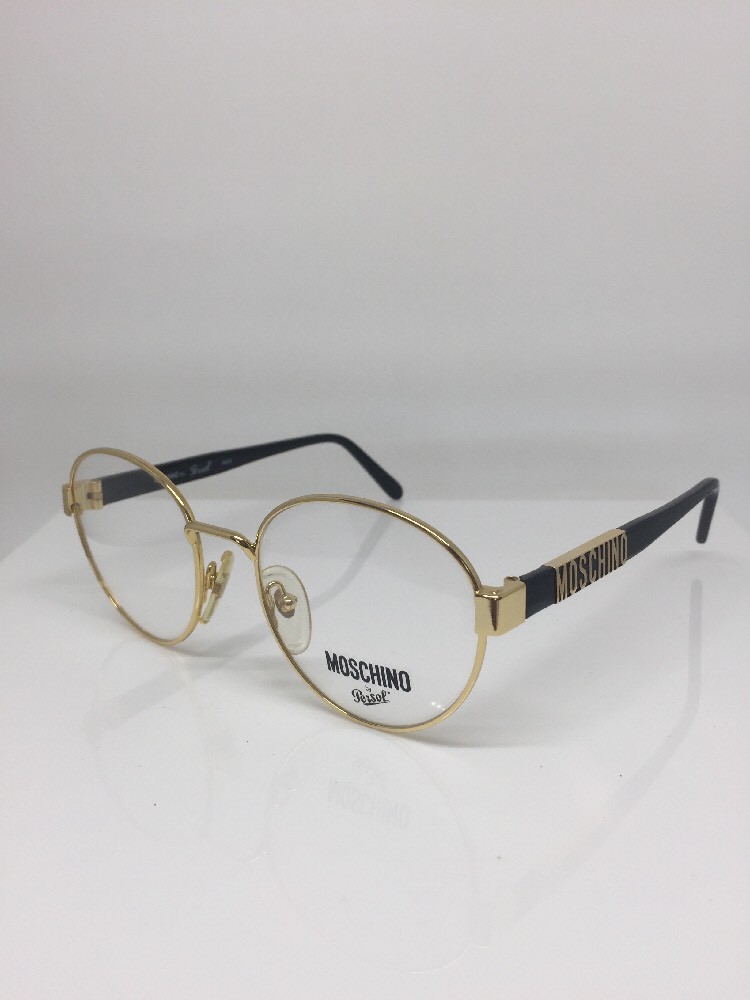 New Vintage MOSCHINO M09 By Persol M09 EYEGLASSES Black Gold 50mm  Italy NOS