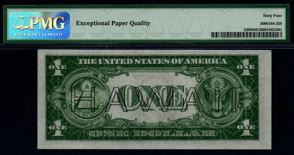 1935A $1  PMG CHOICE UNC 64 EPQ  HAWAII WWII Emergency Issue Silver Certificate! - Image 2 of 2