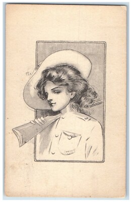 1911 Pretty Woman With Gun Hunter Mount Plesant Iowa IA Posted Antique Postcard