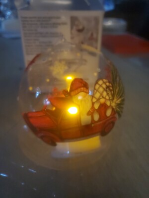 Ganz Ardella Luxury Lite Christmas LED Lights 3.5'' H Glass Gnome Ball Ornament 