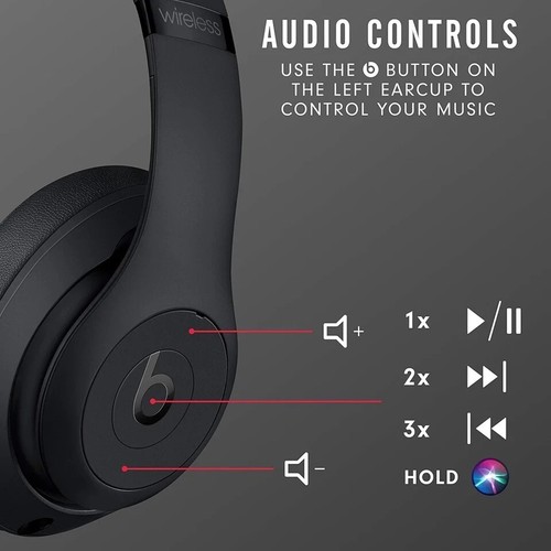 Beats Studio3 Headphones Beats By Dre Matte Black Wireless ANC Over-Ear Headset - Picture 7 of 8