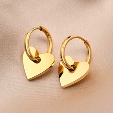 Gold Stainless Steel Hoop Earrings for Women Teen Girl Sweet Heart earring Drop
