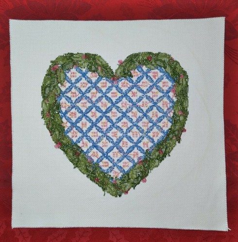 Lot of 3 Vine HEART Wreath Country Lattice Counted Cross Stitch Completed - Picture 8 of 9