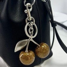 Gold Resin Glitter Cherries Polished Silver Hardware Purse / Bag/ Keychain Charm