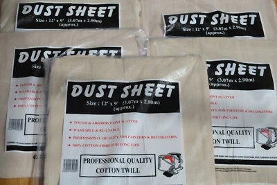 JMS BRIDGE FIVE PACK HEAVY DUTY 100% COTTON TWILL PROFESSIONAL DECORATING LARGE DUST SHEETS