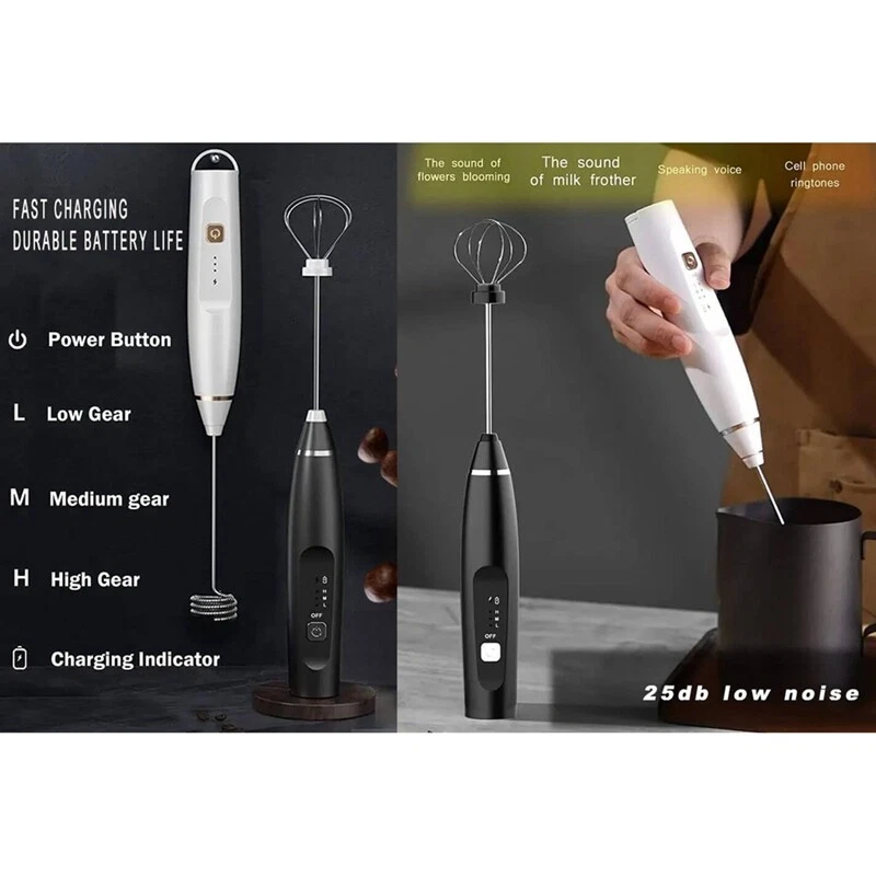 Milk Frother Mixer Rechargeable Handheld for Coffee with 2 Whisks,USB4334