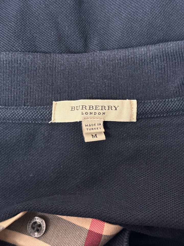 Burberry Polo Shirt Medium Mens Navy Blue Pique Long Sleeve Slim Fit eBay