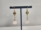 Pierced Drop Earrings Women's Costume Jewelry Gold Tone Pink Faceted Beads Vtg