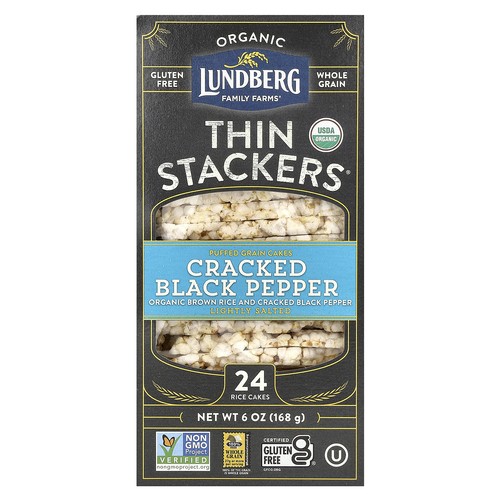 Organic Thin Stackers, Puffed Grain Cakes, Cracked Black Pepper, Lightly Salted,