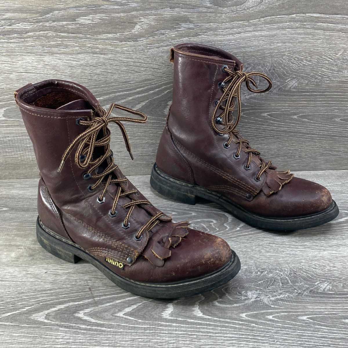 Rhino Boots Mens 7 Brown Leather Cowboy Western Work Lace Up  display picture 1