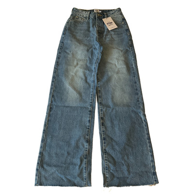 Princess Polly Henesey Denim Jeans Womens Size 2 Blue Raw Hem Wide Leg Pockets