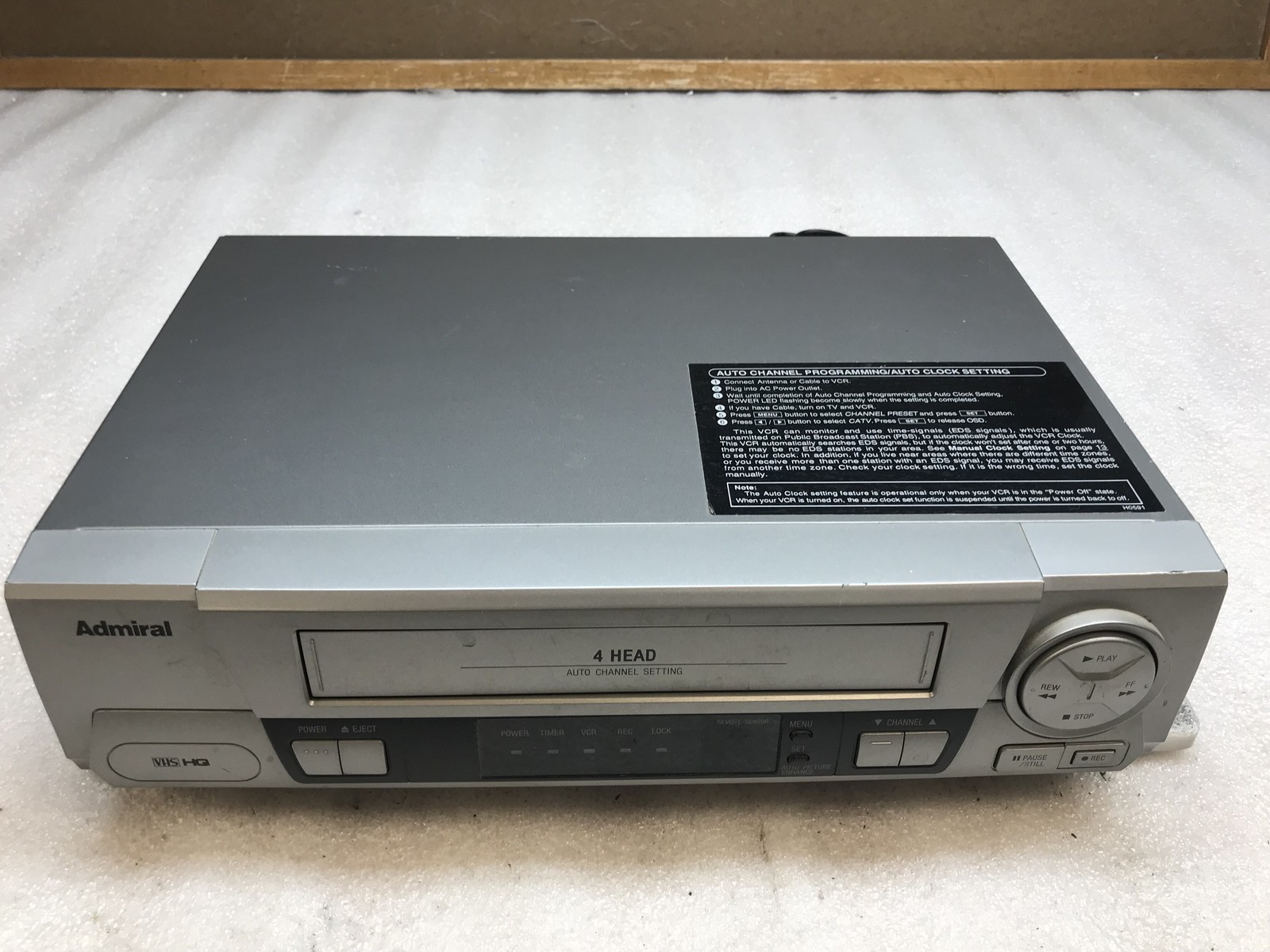 Admiral JSJ 20453 VCR VHS Player Recorder 4 Head - No Remote