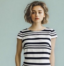 NWT J Crew Striped Dress Cap Sleeve Cotton Blend Lined Zip Black Size Small 6