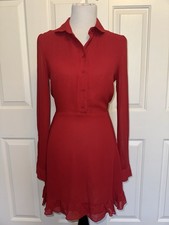 Reformation Red Mini Dress Romantic Coquette Sheer Sleeves Ruffle Hem Feminine 4