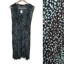 Banana Republic Womens Midi Dress Medium Black Dot Print Lightweight Pleated